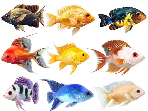 A vibrant collection of tropical fish showcasing various colors and patterns, perfect for aquarists and nature lovers.