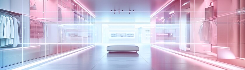 Augmented reality shopping, virtual fitting room, 3D illustration, future retail concept, copy space,
