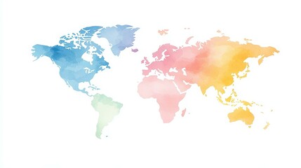 Naklejka premium Bright watercolor map brings geography to life, perfect for travel lovers and adding color to any home decor.