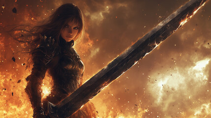 "Female Warrior with a Legendary Sword"
