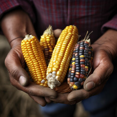Farmer s Hands Holding Colorful Corn Ears