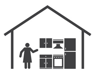 housewife on kitchen in house icon