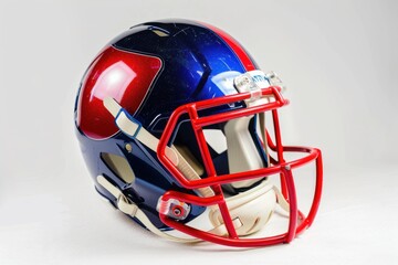 Fototapeta premium Blue and red football helmet with a glossy finish.