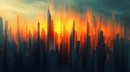 Cityscape silhouette with fire and smoke effect.