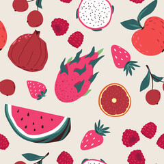 Mixed Fruits Seamless Pattern Vector