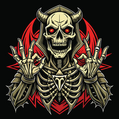 a bone-chilling death metal design, featuring skeletal hands and sinister symbols