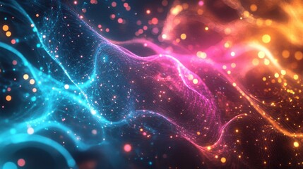 Fototapeta premium Colorful abstract digital waves with glowing particles in dynamic movement