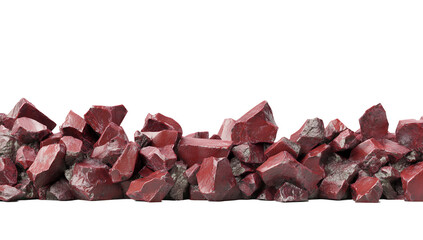 A pile of red rocks against a white background.