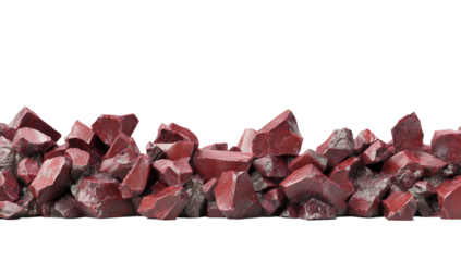 A pile of red rocks against a white background.