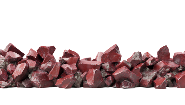 A pile of red rocks against a white background.