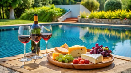 Red Wine and Cheese by the Pool
