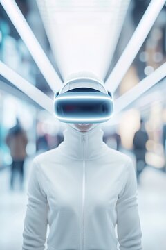 Virtual reality retail, immersive shopping environments, 3D illustration, futuristic marketing concept, copy space,