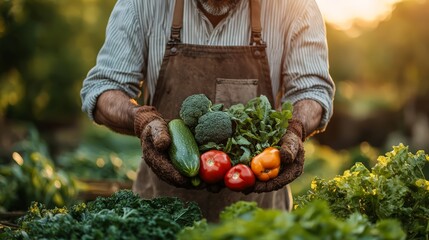 Farmer Holding Fresh Vegetables in Harvest Season