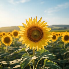 Obraz premium Sunflower field under a summer sky