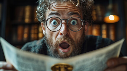 Surprised Investor Holding Bitcoin Reacting to Government Regulations in Low Resolution Illustration