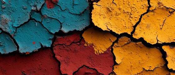 Obraz premium Weathered stone with faded graffiti and worn paint, organic texture and decay