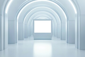 Fototapeta premium A large white room with a white sign on the wall