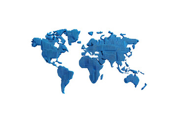 Blue world map illustration on black background for global concepts
