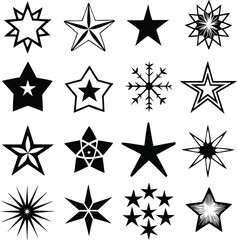 Star collection. Different stars set. Vector illustration