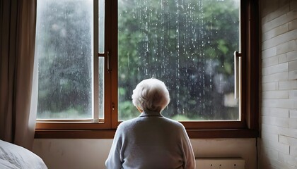 Senior elderly old woman sitting alone with loneliness, concept of emptiness syndrome. Living alone with no one in aging society