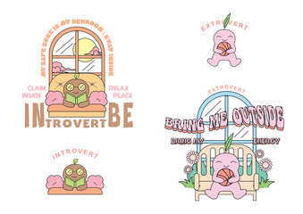 Fototapeta premium Sticker cartoon introvert and extrovert