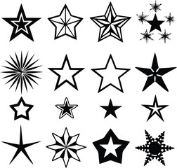 Star collection. Different stars set. Vector illustration