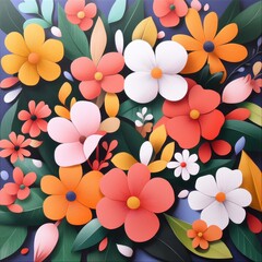 Vibrant floral arrangement with colorful paper-cut flowers on a dark background, ideal for spring and celebration themes.