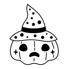 Black and white Halloween pumpkin clipart. Black Pumpkin clipart. Happy Halloween clipart. Kids Halloween hand drawn vector illustration.
