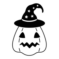 Black and white Halloween pumpkin clipart. Black Pumpkin clipart. Happy Halloween clipart. Kids Halloween hand drawn vector illustration.