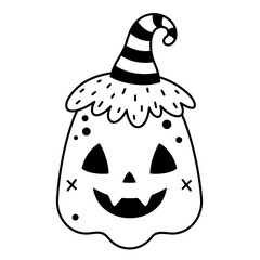 Black and white Halloween pumpkin clipart. Black Pumpkin clipart. Happy Halloween clipart. Kids Halloween hand drawn vector illustration.