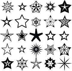 Star collection. Different stars set. Vector illustration
