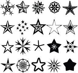 Star collection. Different stars set. Vector illustration
