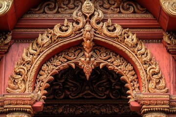 Fototapeta premium The building has gold trim and a white frame