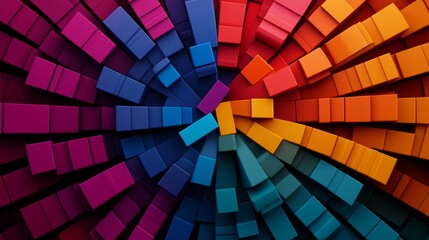 Obraz premium Psychedelic brick wall, swirling patterns of multicolored bricks, abstract fractals, bold neon colors, distortion effect, 3D illusion, fantasy style