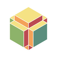 Cube logo, geometric vector design. Box logotype company, trendy techno emblem in isometric 3D style.