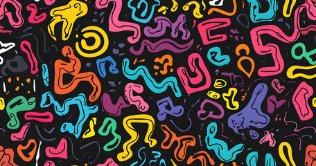 Vibrant Abstract Colorful Geometric Shapes Pattern on Black Background