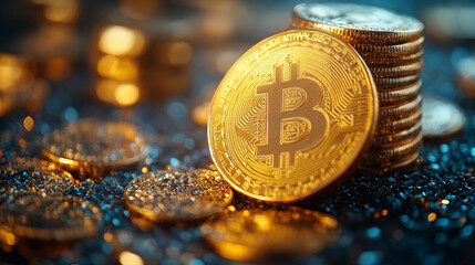 Bitcoin Coin Finance Concept - Digital Cryptocurrency Business Illustration