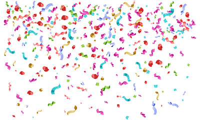 Faling confetti for festival background, birthday party invitation, carnival celebrate, glamour concert. Shiny colourful flying particle. Magic mosaic effect, romantic ceremony vibrant ornament.