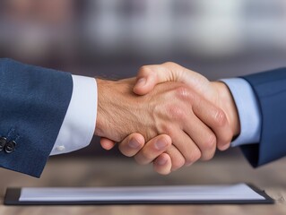 Obraz premium Closeup of contract signing during a successful business negotiation, document finalization, completion of negotiation