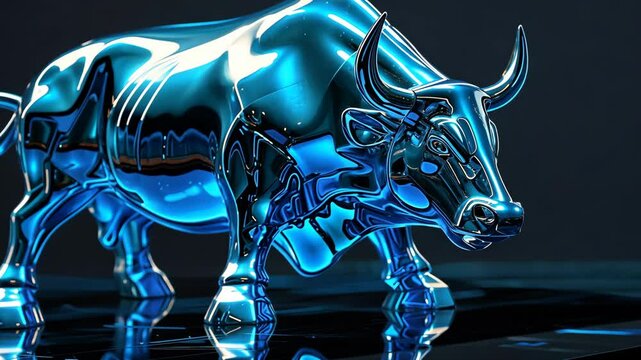 An artistic representation of a metallic blue bull in an abstract setting showcasing creativity and craftsmanship