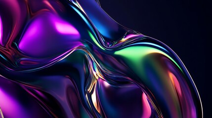 Abstract Iridescent Liquid Swirls in Dark Background