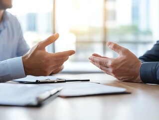Mediator calming down two negotiators during a heated business argument, conflict resolution, negotiation management