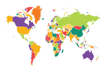 World map on white background. All countries in The World different colors. Can use for printing, website, presentation element, textile. World map vector illustration, high-resolution, travel.