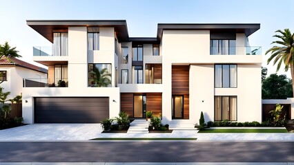 Modern house exterior with cream color wall. Generative ai Illustration
