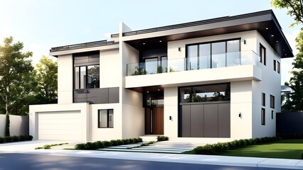 Luxurious Modern house exterior with white color wall. Generative ai Illustration