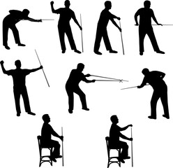 Billiards and pool player silhouettes