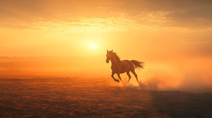 Fototapeta premium A wild horse running across a vast plain.