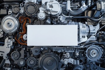 Fototapeta premium A white piece of paper is placed in the middle of a large collection of gears