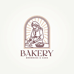 minimalist woman making bread or cake for restaurants and bakeries business line art badge icon logo vector illustration design