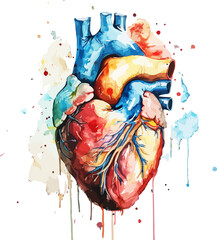 Colorful Human Heart Watercolor Design Vector Illustration.